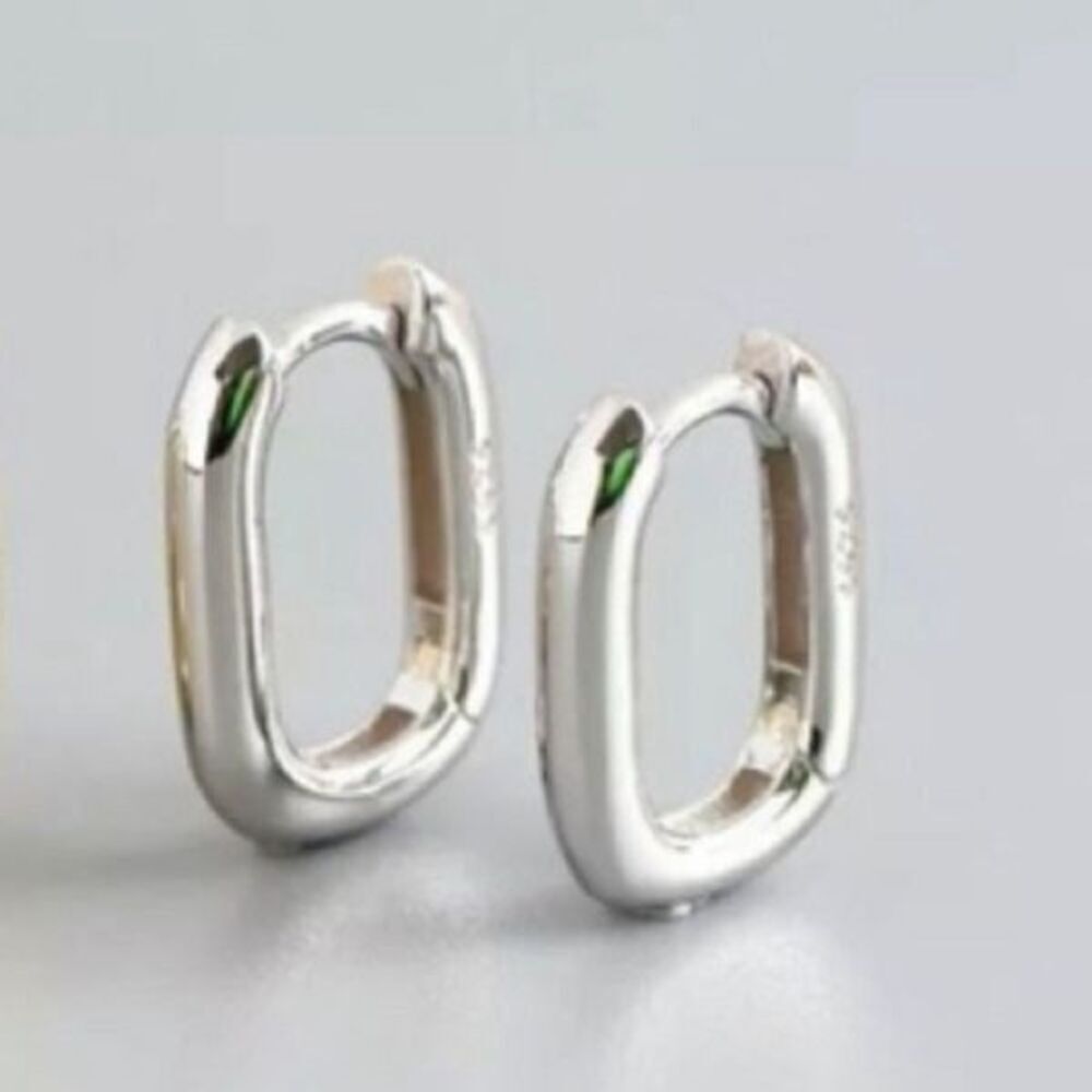 The Silver Geo Hoop. Dainty huggie earrings stamped 925